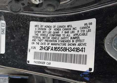 2008 Honda Civic Lx from USA, damaged, VIN 2HGFA16558H341841